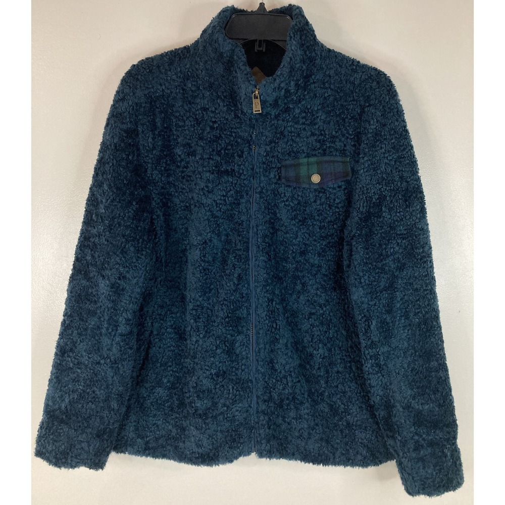 Pendelton Full Zip Fuzzy Fleece‎ Navy with Tartan Plaid Accents Size Large